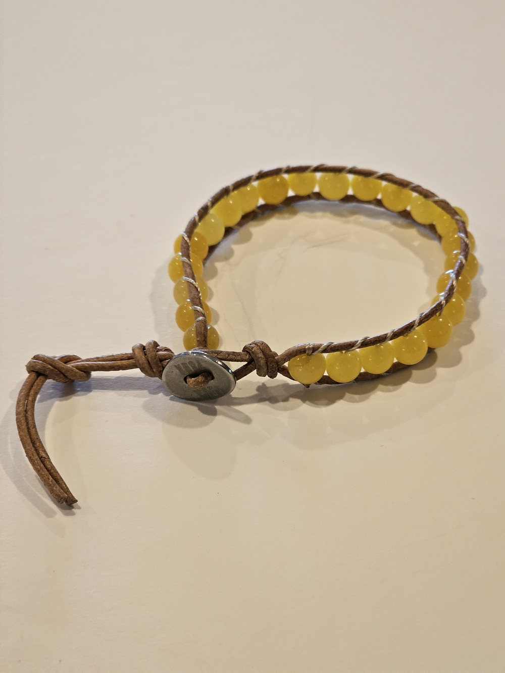 Citrine Beaded Leather Wrap Bracelet